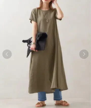 JOURNAL STANDARD 린넨 하프 슬리브 맥시 플레어 원피스