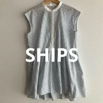SHIPS 페플럼 브로드 블라우스 스트라이프 슬리브리스