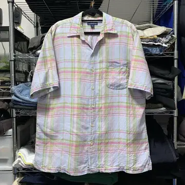 LANDS END 린넨 마드라스 체크 BOXCUT 파스텔 컬러 현행