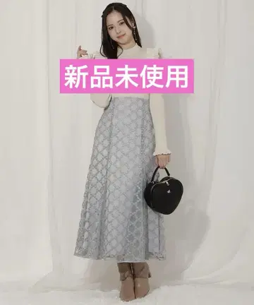 앙데팡당 AND COUTURE 리본 자수 샤샤 스커트 격자