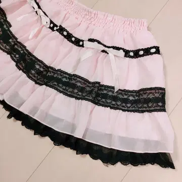 [No.470] TRALALA*핑크 쉬폰 블랙 레이스 스커트