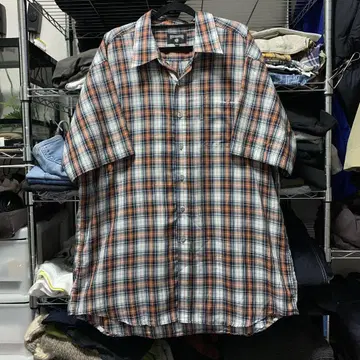 00s hiphop 계열 rocawear 오버 사이즈 반팔 체크 셔츠