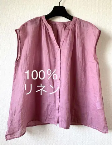 콜라주 개럴개런트 100% 린넨 핑크 슬리브리스 셔츠