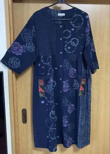 면 원피스 네이비 나염 가스리풍 일본 목화 면100% 일본제