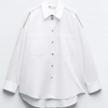 ZARA 비즈 숄더 포플린 셔츠 화이트 셔츠 긴팔 미착용 새상품 M