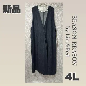 새상품 [ 4L ] SEASON REASON 린넨 혼방 V넥 데님 원피스