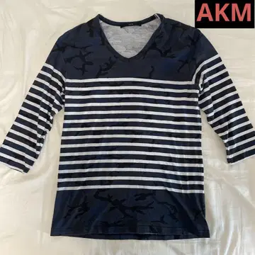AKM 네이비 보더 7부 소매 티셔츠