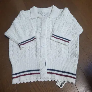 DAMA 화이트 케이블 짜임 반팔 가디건