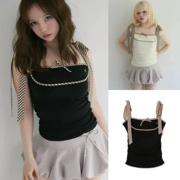 andmary Alice check ribbon tops