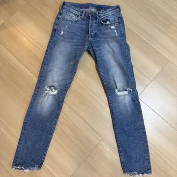 &DENIM 데미지 가공 스키니 데님 남성용