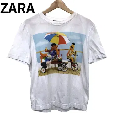 ZARA 세서미 스트릿 티셔츠 프린트 캐릭터 애니메이션 화이트
