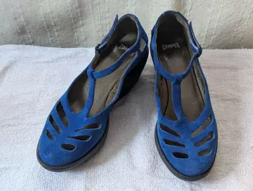 CAMPER 파랑 스웨이드 웨지솔 샌들 힐 6cm 양말 귀여운