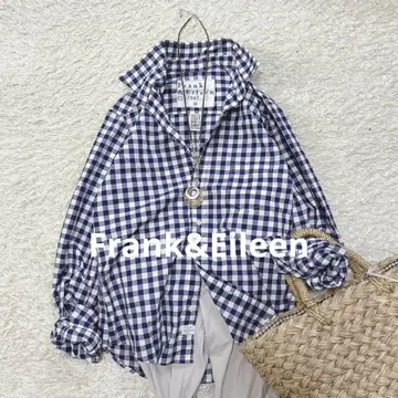 Frank&Eileen 코튼 깅엄 체크 셔츠 네이비 x 화이트