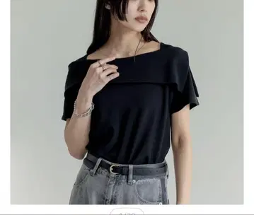 스무스 리브 비대칭 오프숄더 반팔 상의