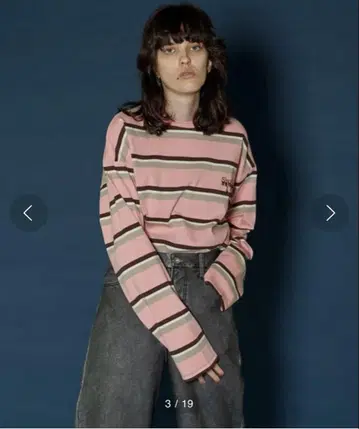 MAISON SPECIAL 보더 자수 롱 TEE
