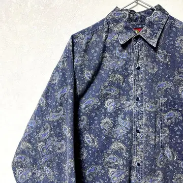 디자인 셔츠 올 패턴 빈티지 레트로 페이즐리 네이비 아트 긴팔