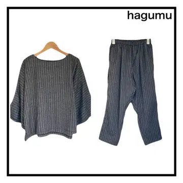 hagumu 셋업 스트라이프 패턴 티셔츠 팬츠 그레이 여성용