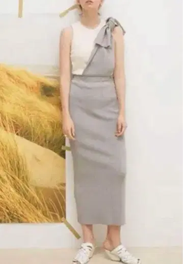 leinwande Tie Knit Dress Skirt 그레이 F 사이즈