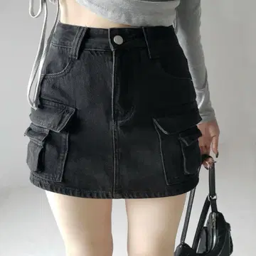 me+em select 더블 포켓 빈티지 카고 데님 미니 스커트 바지