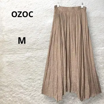OZOC 월드 롱 플리츠 스커트 레오파드 무늬 베이지 브라운 M