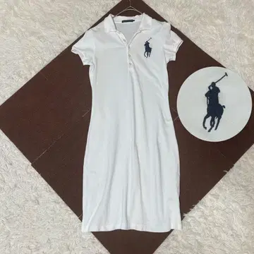 랄프 로렌 폴로 셔츠 원피스 빅 포니 자수 화이트 M 반팔