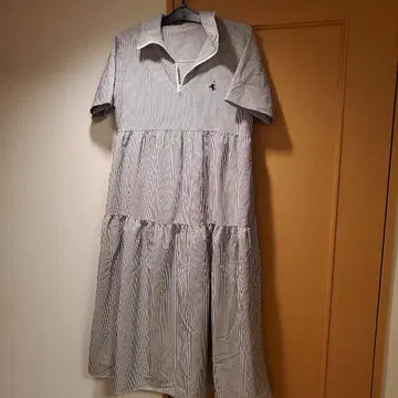 블랙 스트라이프 반팔 셔츠 원피스 XL