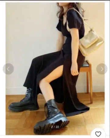 블랙 롱 원피스 반팔 슬릿