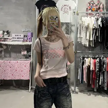 푸마 피치 T 핑크 헤이세이 y2k 클로버