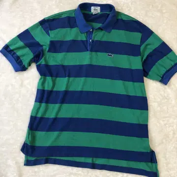 IZOD LACOSTE 그린 파랑 스트라이프 피케 셔츠 L USA 제작