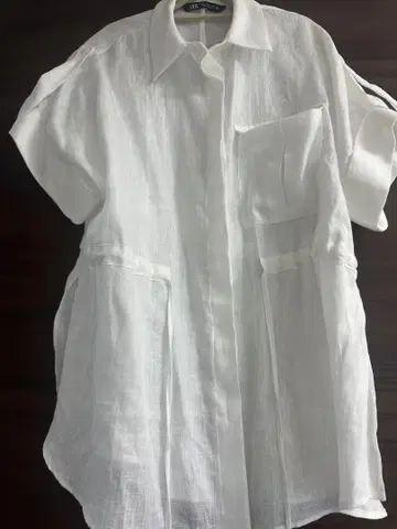 Zara 여성용 화이트 린넨 셔츠 블라우스 반팔