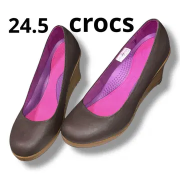 컨디션 최상 거의 미사용품 crocs 펌프스 웨지솔 W7 브라운