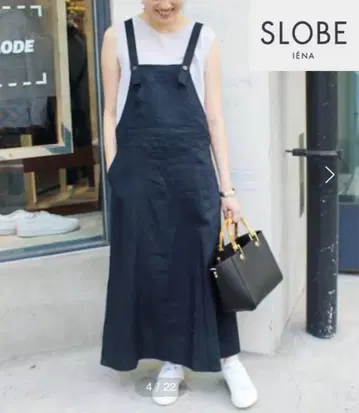SLOBE IENA 린넨 컬러 오버롤 스커트 네이비
