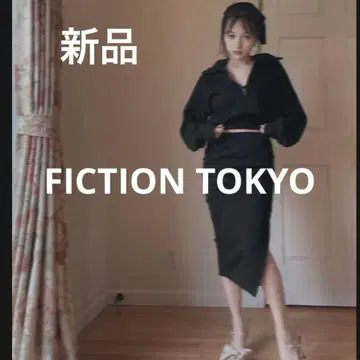FICTION TOKYO Sweat 스커트 Slit 블랙 스커트