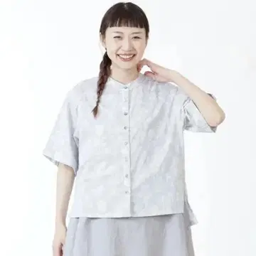 꽃무늬 반팔 노카라 셔츠 그레이 CALINER 카리네 나츄란 고양이