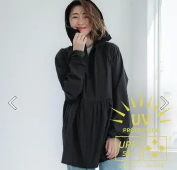 coca UV 컷 티어드 후드티 블랙