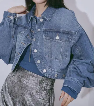 Ezick Mode 데님 round hem 숏 자켓