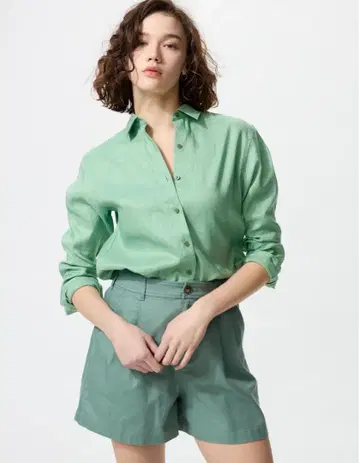 즉시 결제 가능 [새상품] UNIQLO 프리미엄 린넨 셔츠 M 그린