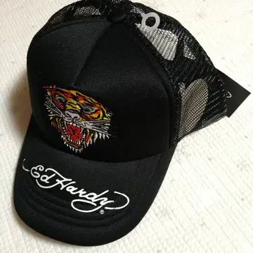Ed Hardy 호랑이 자수 캡 57-59cm 블랙 메쉬