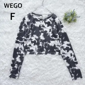 위고 WEGO 타이다이 패턴 긴팔 셔츠 크롭 기장 크루넥 블랙 화이트 F