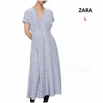 ZARA 반팔 셔츠 원피스 L 미니 꽃무늬 플라워 프린트 롱 기장