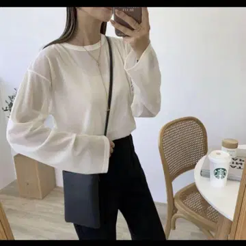 blate 시어 메쉬 롱 T 셔츠 아이보리