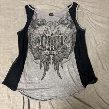 레어 Harley Davidson 라메 믹스 슬리브리스 T셔츠