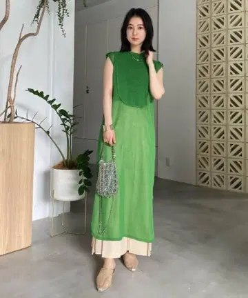 SHIRT LIKE SHEER KNIT DRESS 그린