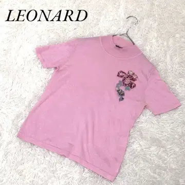 LEONARD 레오나르 니트 스웨터 반팔 비쥬 M 실크 캐시미어