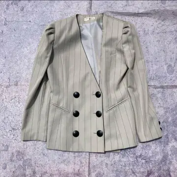 00's vintage 노카라 자켓 스트라이프 화이트 베이지 더블