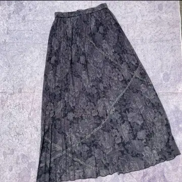 00's 빈티지 롱 스커트 블랙 검정 플리츠 여름 패턴 시스루