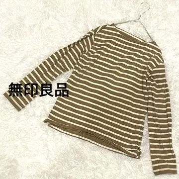 무인양품 긴팔 T셔츠 보트넥 보더 면 100% 롱T 심플 S
