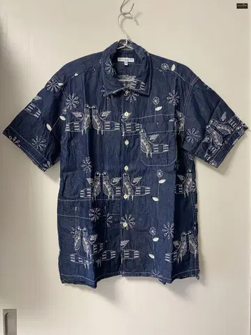 엔지니어드 가먼츠 Camp Shirt bird 자수 XXS indigo