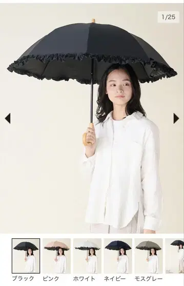 선배리어100 2단 접이식 양산 프릴 블랙 나무 스트레이트 손잡이