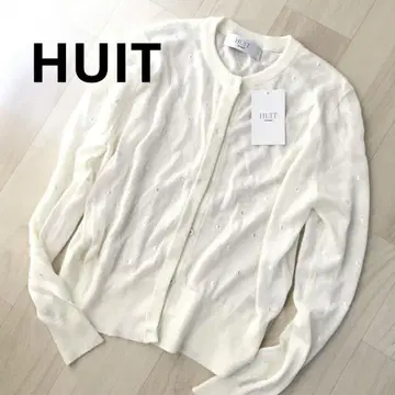 새상품 도트 무늬 라메 시어 니트 가디건 HUIT